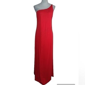 Elegant Red One-Shoulder Maxi Dress